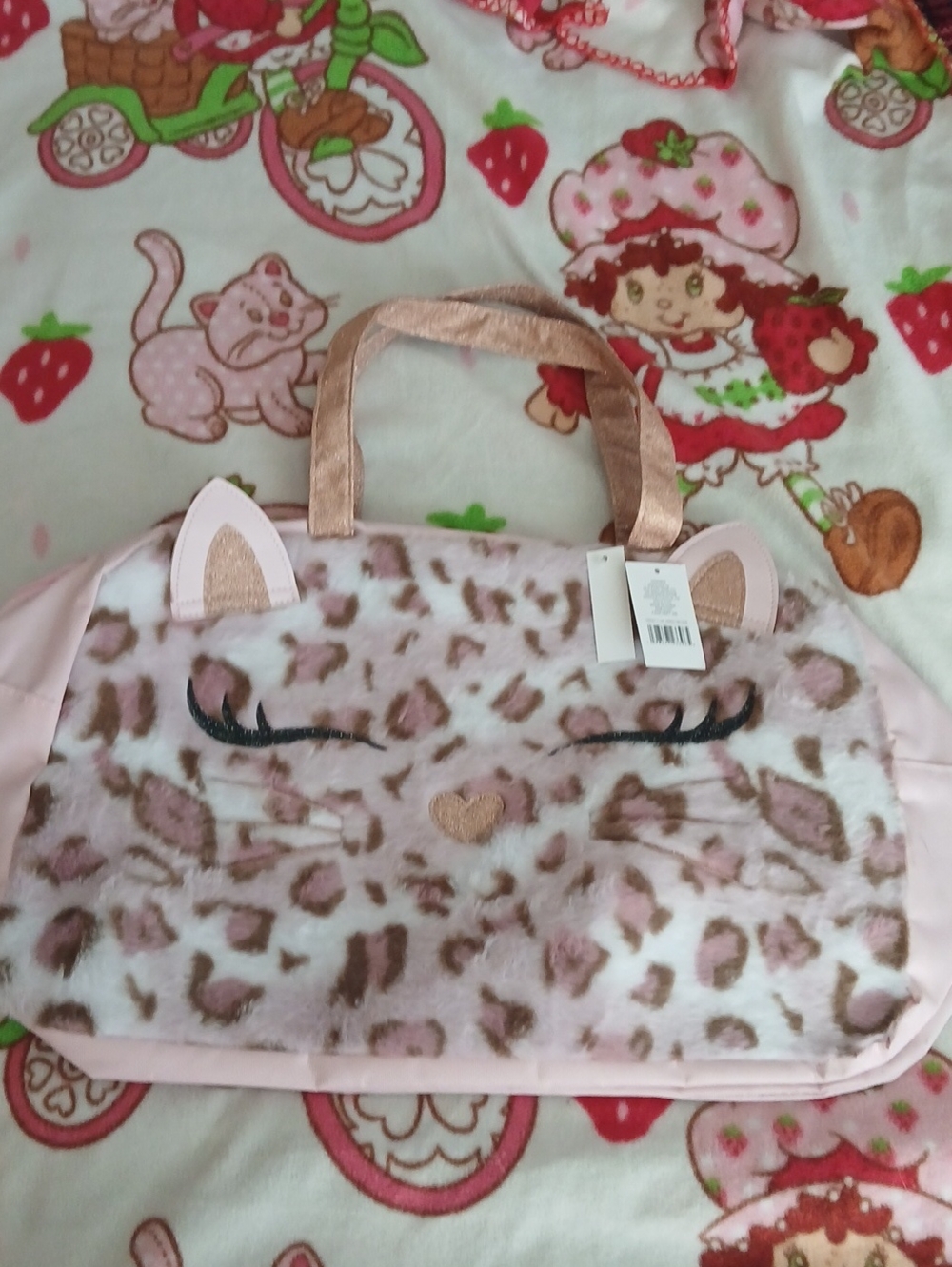 Cute Pink Faux-Fur Cat Tote Bag - Charming Girls' Handbag